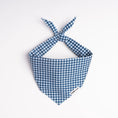Load image into Gallery viewer, Gingham dog bandana in Blueberry — classic blue and white check cotton, tie-on style by Paw Theory Pets