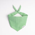 Load image into Gallery viewer, Gingham dog bandana in Clover Green — top-down view of classic green and white checked cotton by Paw Theory Pets