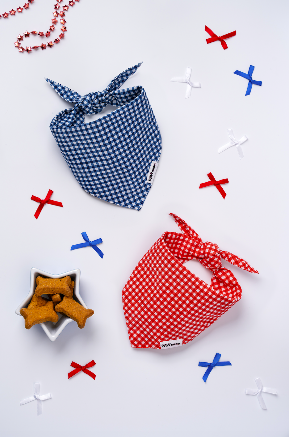 The Picnic Pack contents — two double-sided cotton gingham bandanas in red and blue check patterns