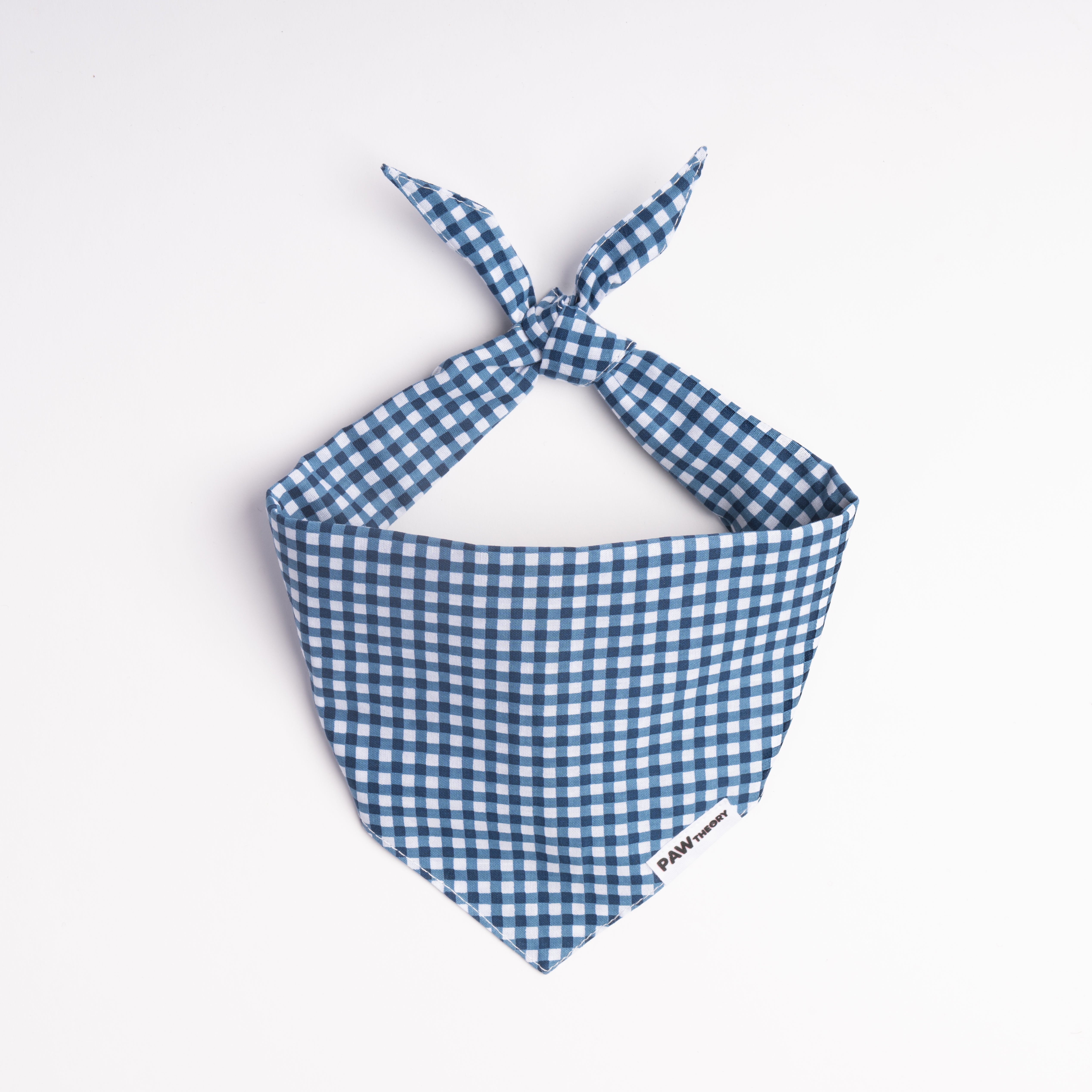 Blueberry gingham bandana from The Picnic Pack — double-sided 100% cotton tie-on dog bandana by Paw Theory Pets